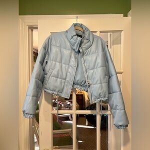 Love tree leather puffer jacket